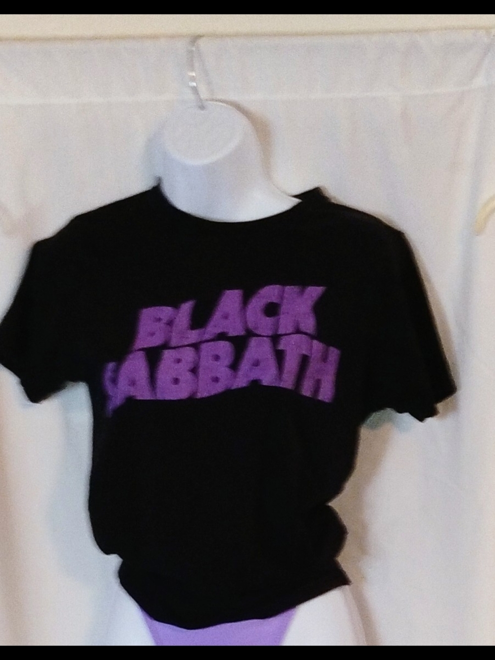 Black Sabbath Women's Black Short Sleeve Tee with Purple Logo(Men's Small)